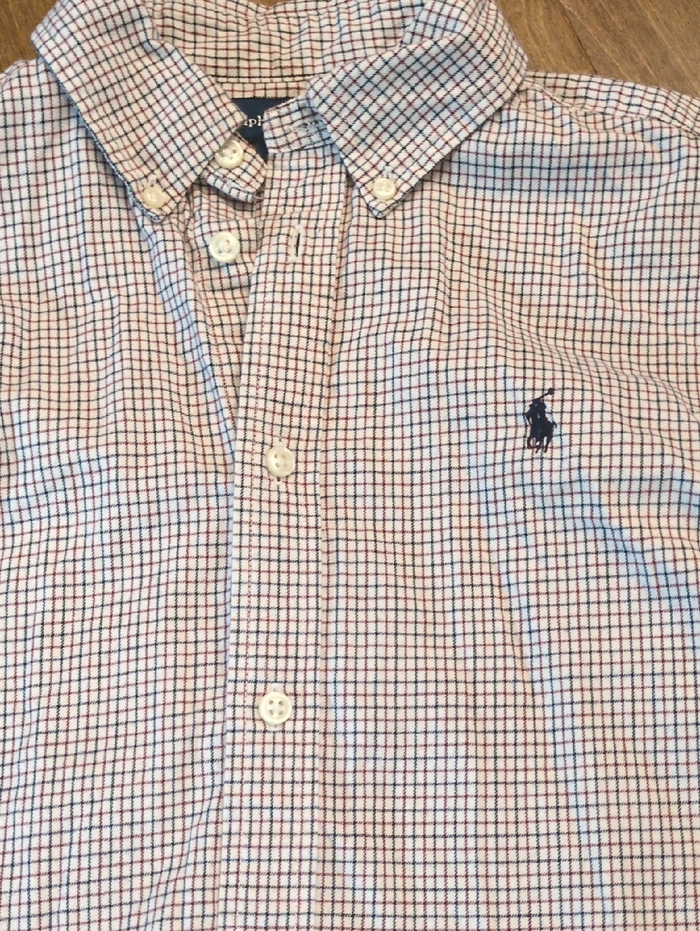 Ralph Lauren White,Red, And Black Micro-Check Boys Button-Down Shirt